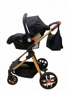 Carucior 3 in 1 Reversibil, cu Suspensii, Geanta Inclusa si Cos Auto, Plabil, T9, Negru - Img 2