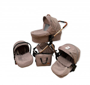 Carucior 3 In 1, Scoica, Landou si Sport, Reversibil Si Cu Suspensii T6, Crem