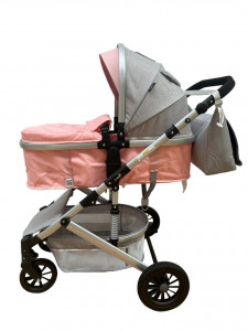Carucior bebe 2 in 1, 0-36 luni, desene, T7 roz - Img 2