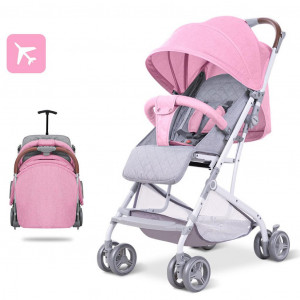 Carucior sport bebelusi, pliere troller, compatibil avion, roti pline, 0-36 luni, roz