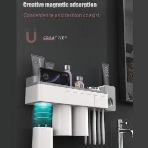 DOZATOR PASTA DE DINTI CU SUPORT MAGNETIC, 3 PAHARE , 6 PERIUTE DE DINTI SI SUPORT TELEFON - Img 2