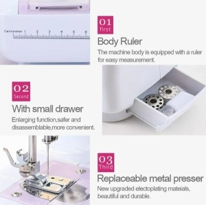 Mașină de Cusut – 12 Cusături, 2 Viteze, Pedală, Iluminare LED, Compactă, Alb/Roz | Ideală pentru Acasă și Proiecte DIY - Img 3