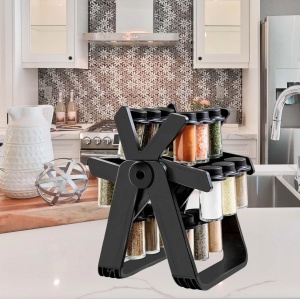 Set 18 recipiente condimente cu suport rotativ, 34x23 cm, pivotant 360°, negru - Img 8