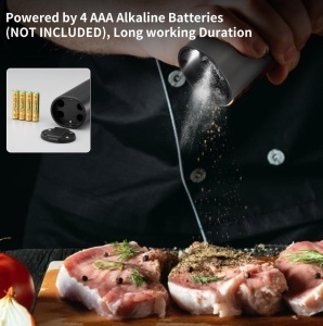 Set electric de rasnite pentru sare si piper, 2 bucati, negru, cu suport, functionare automata, ajustare grosime, 70ml - Img 11