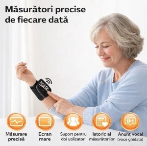 Tensiometru Digital de Încheietură cu Ecran LED Color – Măsurare Automată A Tensiunii Și Pulsului - Img 2