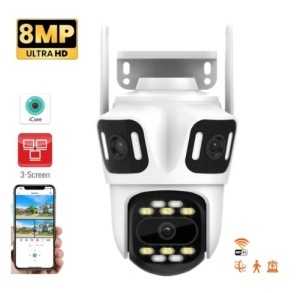 Camera Tripla de Supraveghere Wi-Fi, PTZ, P15, 4K , cu 3 lentile , Audio Bidirectional, Night Vision, Slot Card ,cu Aplicatie Mobila