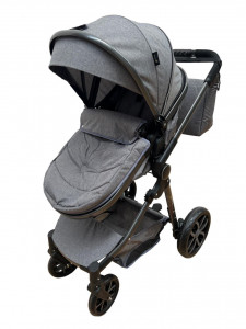 Carucior 2 in 1 T8, Cu landou Reversibil, copertina extensibila, geanta pentru scutece, strangere compacta, plasa de insecte si saltea bambus, gri - Img 4
