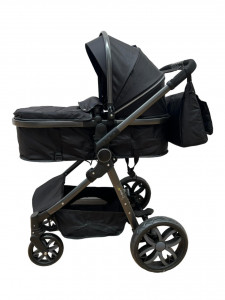 Carucior 2 in 1 T8, Cu landou Reversibil, copertina extensibila, geanta pentru scutece, strangere compacta, plasa de insecte si saltea bambus, negru - Img 7