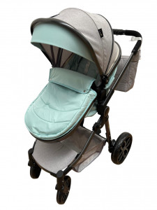 Carucior 2 in 1 T8, Cu landou Reversibil, copertina extensibila, geanta pentru scutece, strangere compacta, plasa de insecte si saltea bambus, turcoaz - Img 4