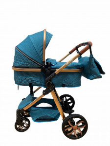 Carucior 3 in 1 Reversibil, cu Suspensii, Geanta Inclusa si Cos Auto, Plabil, T9, Albastru - Img 8
