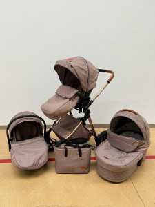 Carucior 3 In 1, Scoica, Landou si Sport, Reversibil Si Cu Suspensii T6, Crem - Img 3