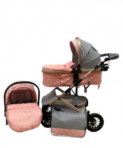 Carucior 3 In 1, T2, Scoica, Landou si Sport, Reversibil Si Cu Suspensii,GRI-ROZ
