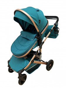 Carucior bebe 2 in 1, 0-36 luni, desene, T7 turcoaz