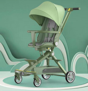Carucior C2 Deluxe, reversibil, pliabil, cu lumini si muzica, Verde
