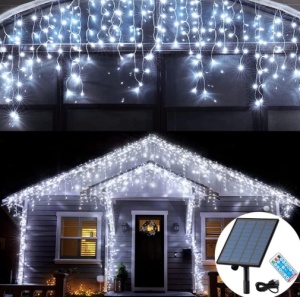 Instalatie cu panou solar, franjuri, turturi ingali, lungime 12m , 300 led-uri - Img 6