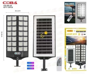 Lampă solară LED stradală COBA CB-280-28, 800W, cu senzor de mișcare și telecomandă, IP66, pentru exterior