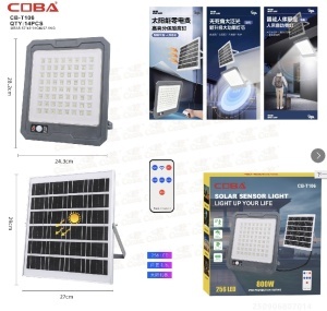Proiector solar LED COBA CB-T106 – 800W, panou solar separat, senzor de mișcare, telecomandă, IP65