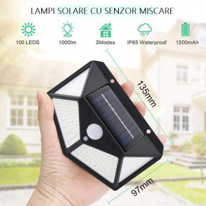 SET - 4 LAMPI SOLARE 100 LED-URI + LANTERNA CAP CADOU - Img 4