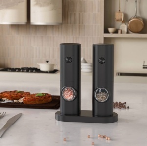 Set electric de rasnite pentru sare si piper, 2 bucati, negru, cu suport, functionare automata, ajustare grosime, 70ml - Img 8