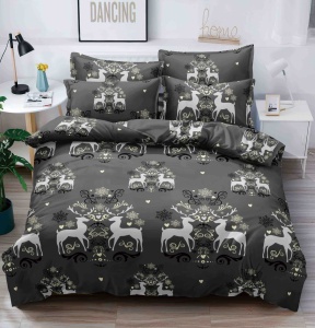 Set lenjerie de pat, 220x230cm, 6 piese, Craciun, Reni, Gri