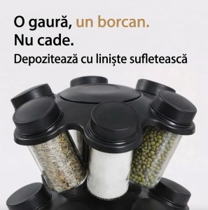 Suport rotativ pentru condimente cu 12 borcane, design tip ciuperca - Img 5