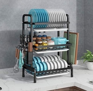 Suport Vase 3 Nivele din Otel Inoxidabil - Organizator Bucatarie 62x24x42cm Negru