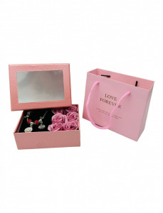 1+1 gratis Cutie cu 6 Trandafiri de sapun si Bratara inoxidabila, in punga de cadou, Love Forever, 12.5×9.5×4.5cm - Img 1
