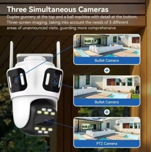 Camera Tripla de Supraveghere Wi-Fi, PTZ, P15, 4K , cu 3 lentile , Audio Bidirectional, Night Vision, Slot Card ,cu Aplicatie Mobila - Img 4