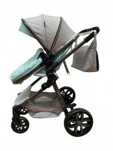 Carucior 2 in 1 T8, Cu landou Reversibil, copertina extensibila, geanta pentru scutece, strangere compacta, plasa de insecte si saltea bambus, turcoaz - Img 5