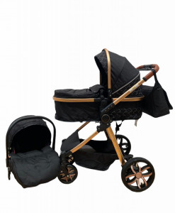 Carucior 3 in 1 Reversibil, cu Suspensii, Geanta Inclusa si Cos Auto, Plabil, T9, Negru