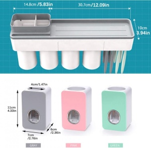 DOZATOR PASTA DE DINTI CU SUPORT MAGNETIC, 3 PAHARE , 6 PERIUTE DE DINTI SI SUPORT TELEFON - Img 6