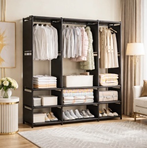 Dulap organizator haine cu rafturi si bara pentru umerase, 170x130x36 cm - Img 6