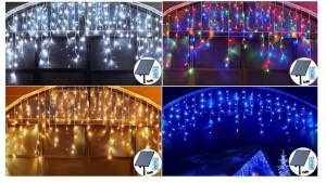 Instalatie cu panou solar, franjuri, turturi ingali, lungime 12m , 300 led-uri
