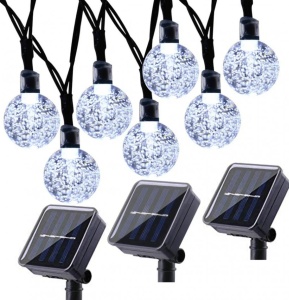 Instalatie solara Globulete Cristal LED, 19,5 metri ,150 led, ALB RECE