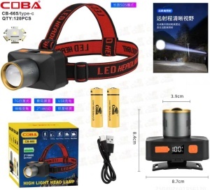 Lanternă frontală LED reîncărcabilă COBA CB-665 – zoom, afișaj digital și SOS