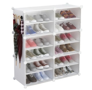 Pantofar modular 12 rafturi, organizator incaltaminte cu usi, 85x31x96 cm, alb, usi duble - Img 6