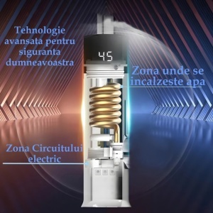 Robinet Instant apa calda, pentru bucatarie, baie sau exterior, Putere 3000 W cu afisaj Led al temperaturii, Corp Inox, cu rotatie de 360º, gri inchis - Img 5
