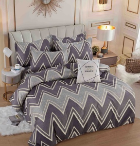 Set Lenjerie de pat din Finet, Cearceaf cu elastic, 6 Piese, Pat 2 Persoane, Zig Zag – JoJo Home