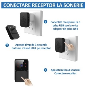 Sonerie wireless cu camera video, vedere nocturna, microfon control prin aplicatie, 19 melodii, autonomie mare, distanta 30-50M - Img 3