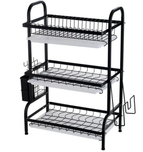 Suport Vase 3 Nivele din Otel Inoxidabil - Organizator Bucatarie 62x24x42cm Negru - Img 2