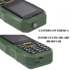 Telefon militar rezistent, dual sim, baterie puternica 13000 mAh, display color, lanterna, rezistent la socuri - Img 2