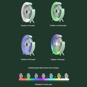 Ventilator portabil de Birou - 3 Viteze, 5 Moduri Luminare RGB, USB-C, 1800 mAh - Img 2
