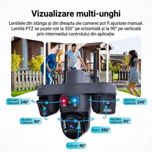 Camera de Supraveghere 4G Solara cu 4 Lentile, 2 Panouri Solare, PTZ 355°, 12MP, AOV, Detectare Uman, Vedere Nocturna Color, IP66, - Img 5