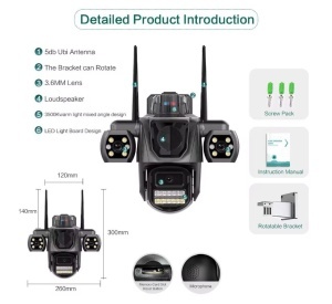 Cameră Supraveghere Triplă WiFi , 6MP, 3 Camere În 1, Acoperire Panoramică 360°, Sirenă, Zoom 10X, Mod Noapte Color & IR, Detecție Umană + Urmărire Automată, Audio Bidirecțional, Aplicatie iCsee, IP66 - Img 2