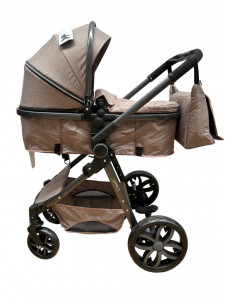 Carucior 2 in 1 T8, Cu landou Reversibil, copertina extensibila, geanta pentru scutece, strangere compacta, plasa de insecte si saltea bambus, maro - Img 2
