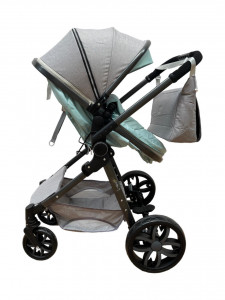 Carucior 2 in 1 T8, Cu landou Reversibil, copertina extensibila, geanta pentru scutece, strangere compacta, plasa de insecte si saltea bambus, turcoaz - Img 6