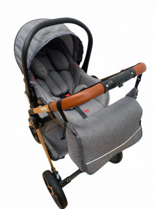 Carucior 3 in 1 Reversibil, cu Suspensii, Geanta Inclusa si Cos Auto, Plabil, T9, Gri - Img 2