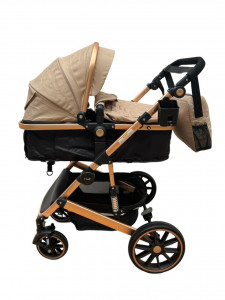 Carucior 3 in 1 T1 , 0-36 luni, transformabil, reversibil,cu roti cauciuc, culoare CREM
