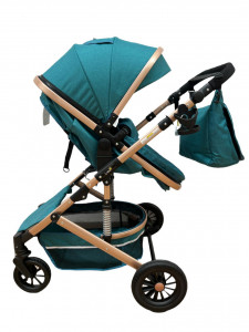 Carucior bebe 2 in 1, 0-36 luni, desene, T7 turcoaz - Img 3