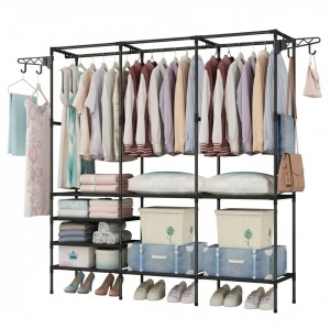 Cuier multifunctional 175 cm, 3 rafturi rezistente la apă, 8 cârlige, negru